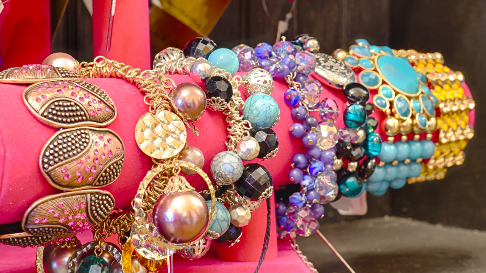 Colorful bracelets and jewelry displayed at Marie and Marcele Boutique in Southern Pines