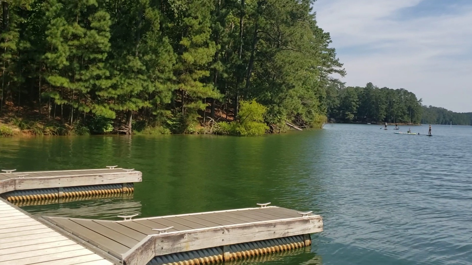 Lake docks and open water inside Red Top Mountain State Park.