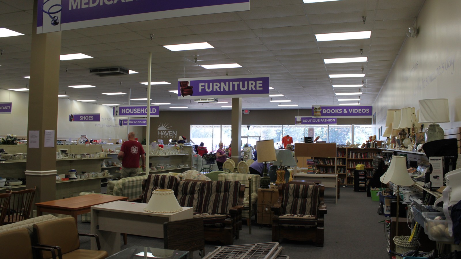 Furniture and home goods across the Haven Attic Resale Store floor in Lake City