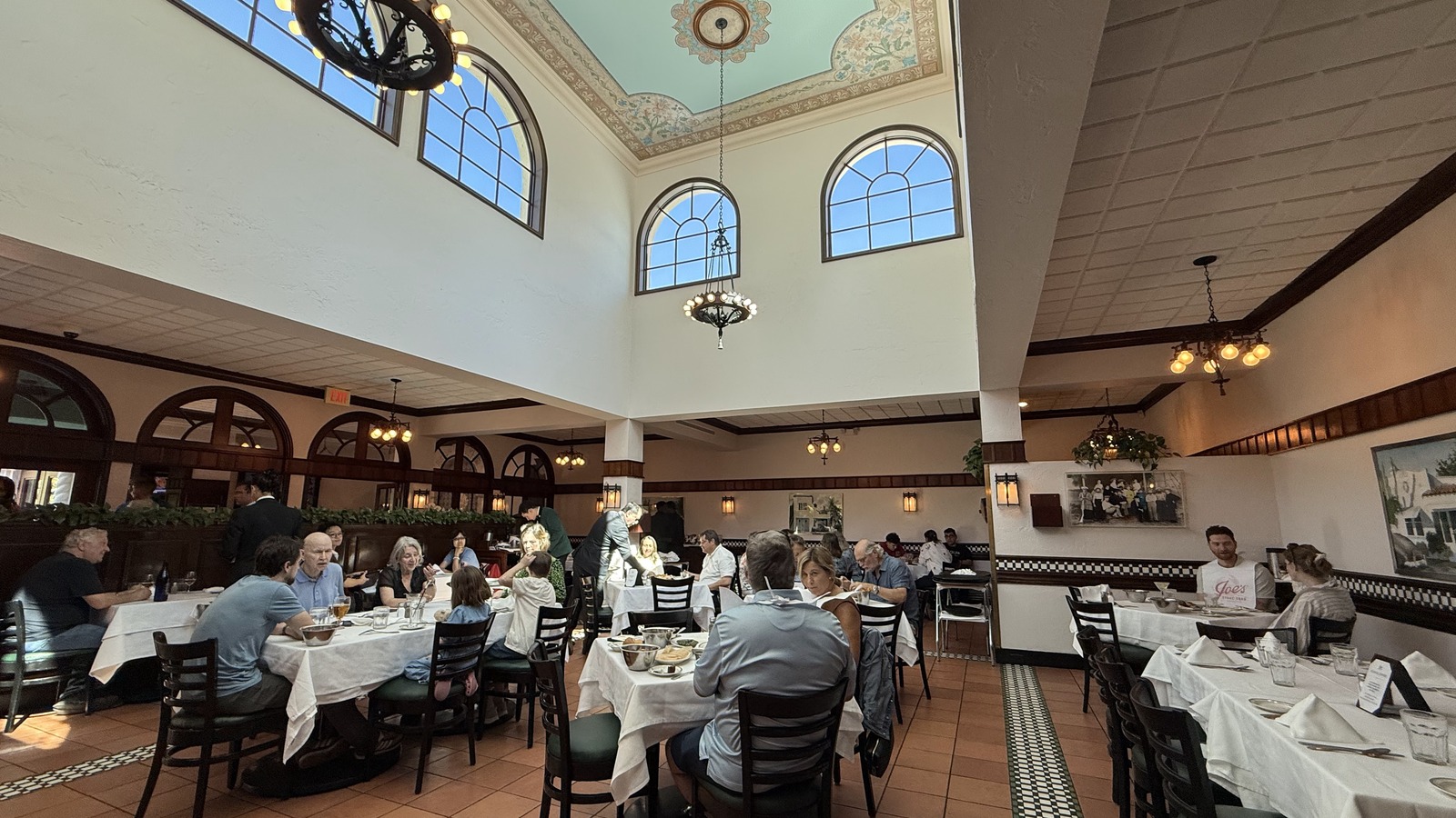 Arched windows and skylit dining room at Joe's Stone Crab in Miami Beach