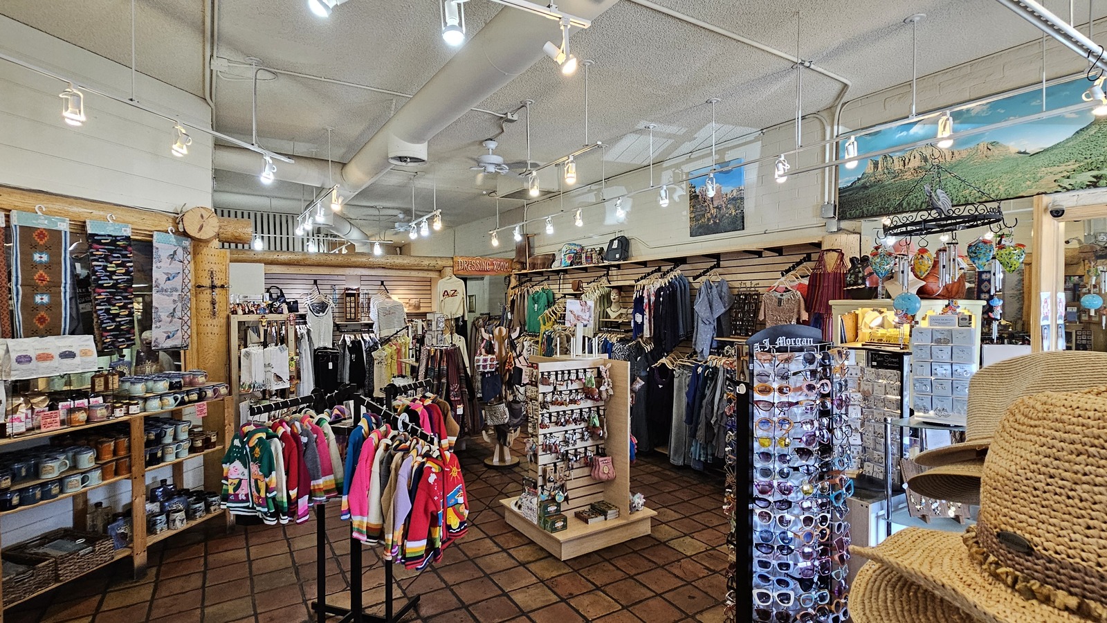 Clothing, mugs, and souvenirs inside the Coffee Pot Restaurant gift shop
