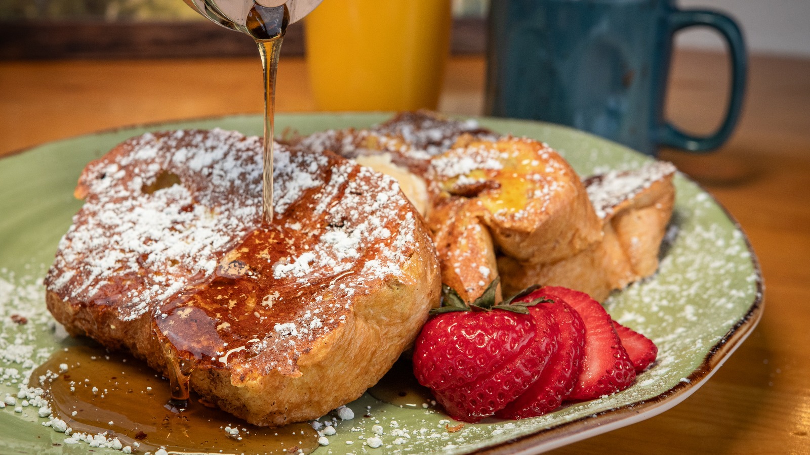 French toast with syrup and strawberries at T.C. Eggington's