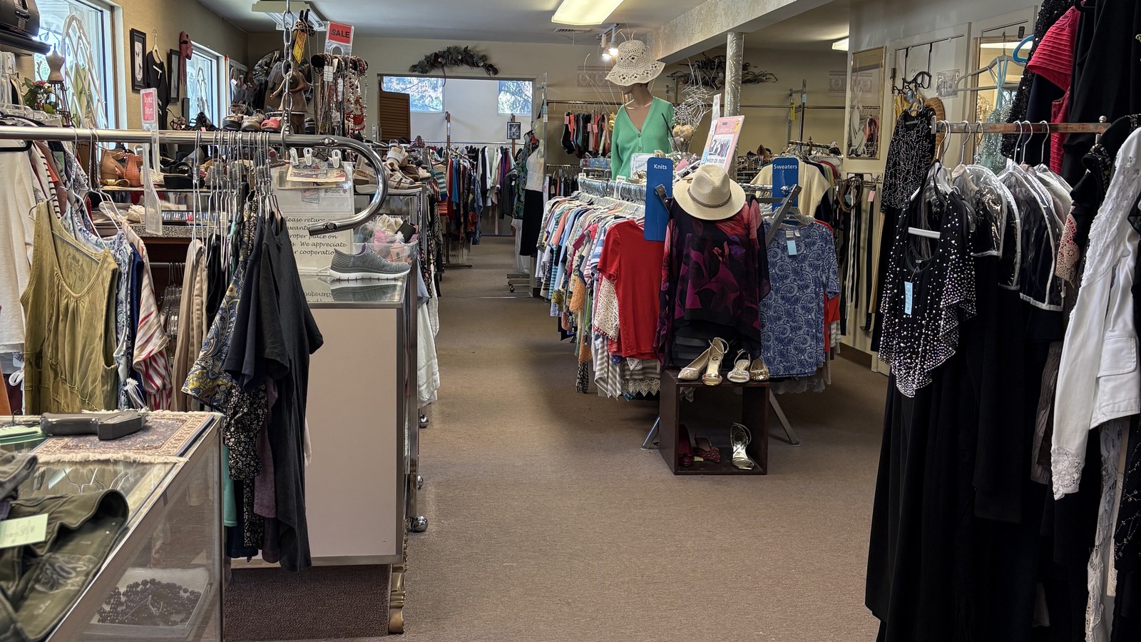 Long rack-lined fashion aisle inside Twice as Nice in Allentown