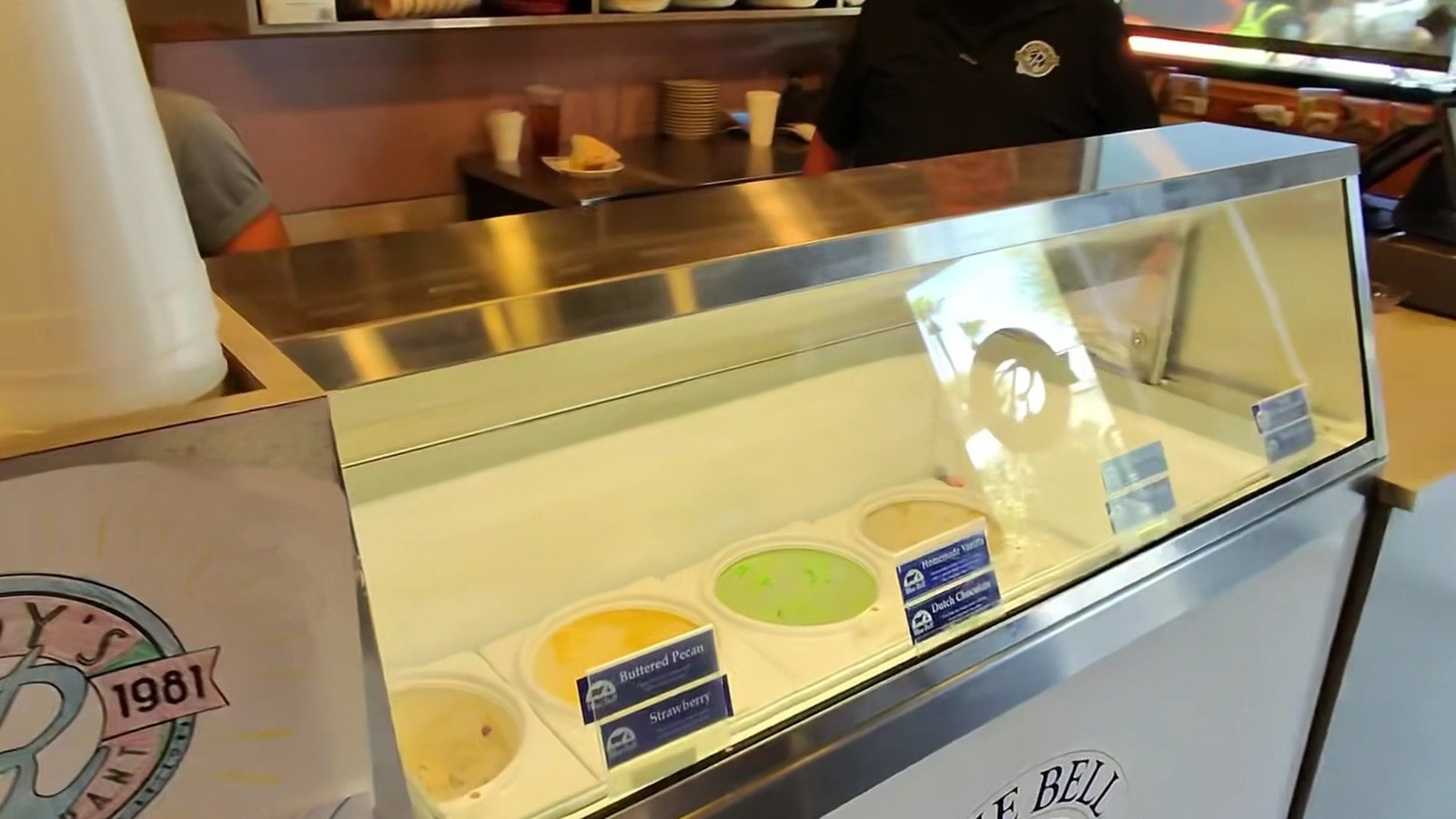 Ice cream case and retro counter details inside Randy's Restaurant & Ice Cream