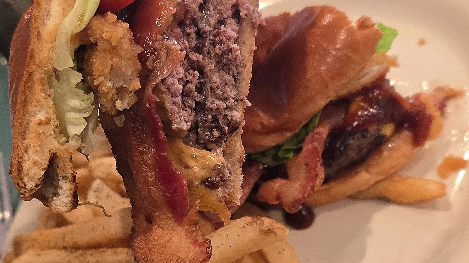 Burger with bacon and fries at Randy's Restaurant & Ice Cream