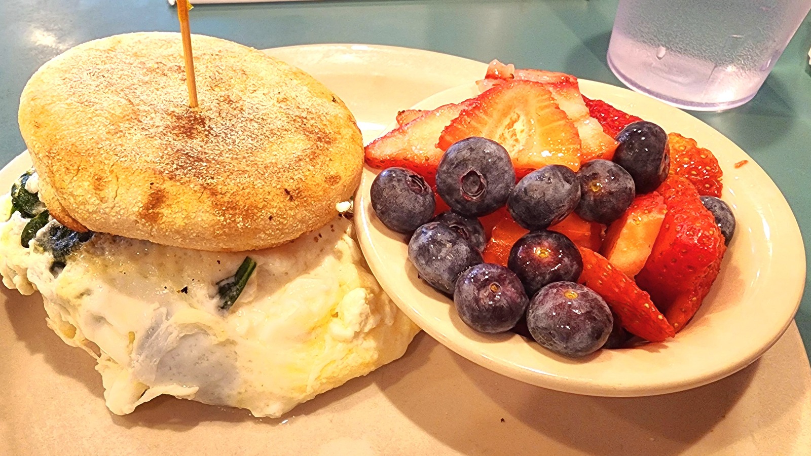 Breakfast sandwich with fresh berries at Randy's Restaurant & Ice Cream