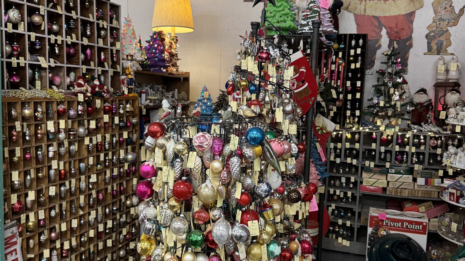 Ornament booth and cubby wall inside Ohio Valley Antique Mall