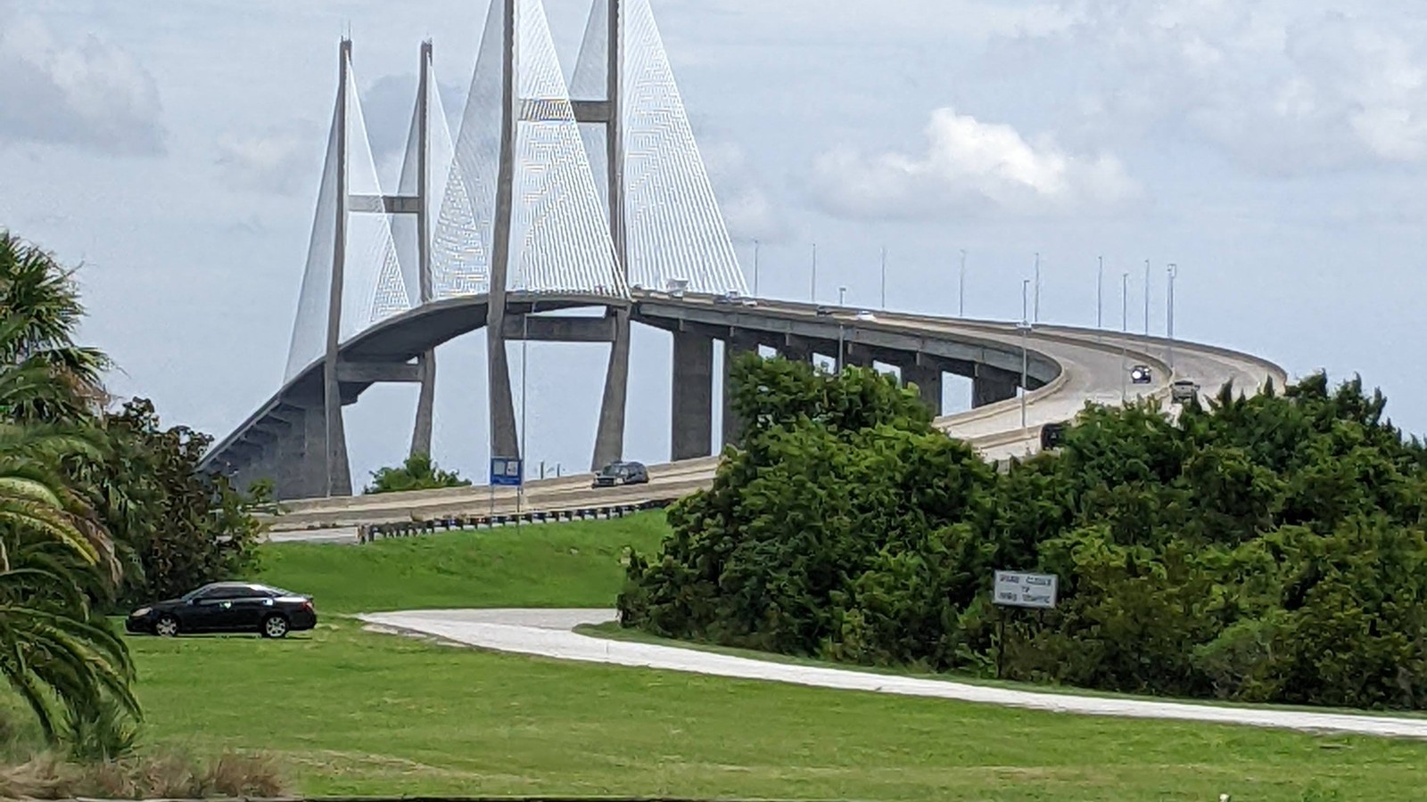 Sidney Lanier Bridge rising over the marsh approach to Jekyll Island.