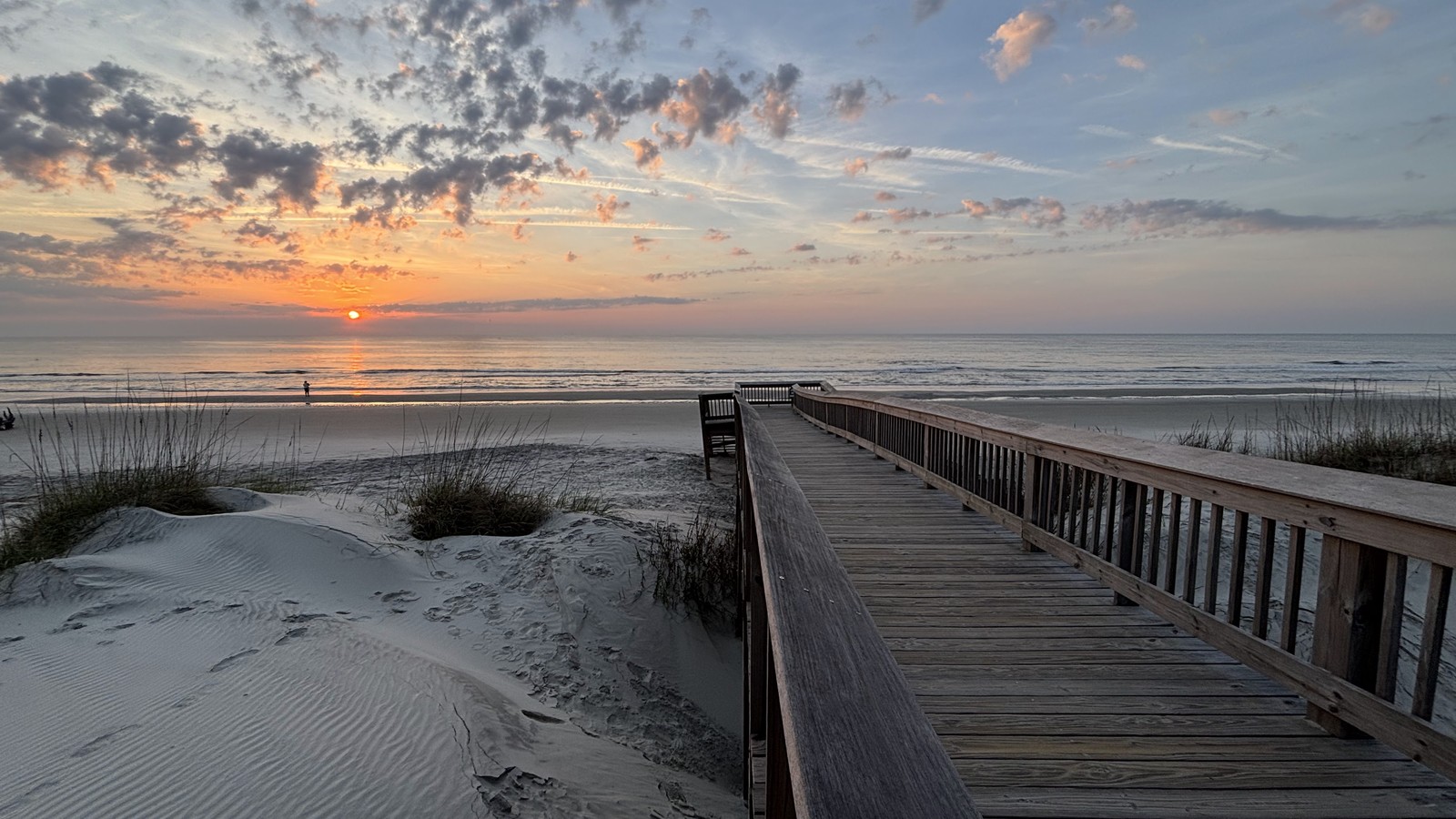 Boardwalk to the beach at sunset on Jekyll Island.