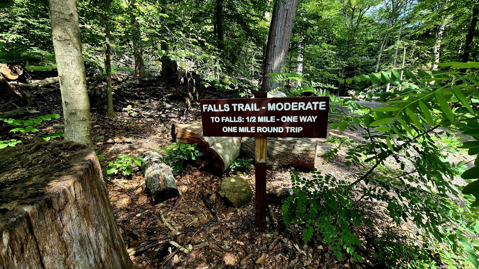 Falls Trail sign marking the half-mile walk to Cunningham Falls.