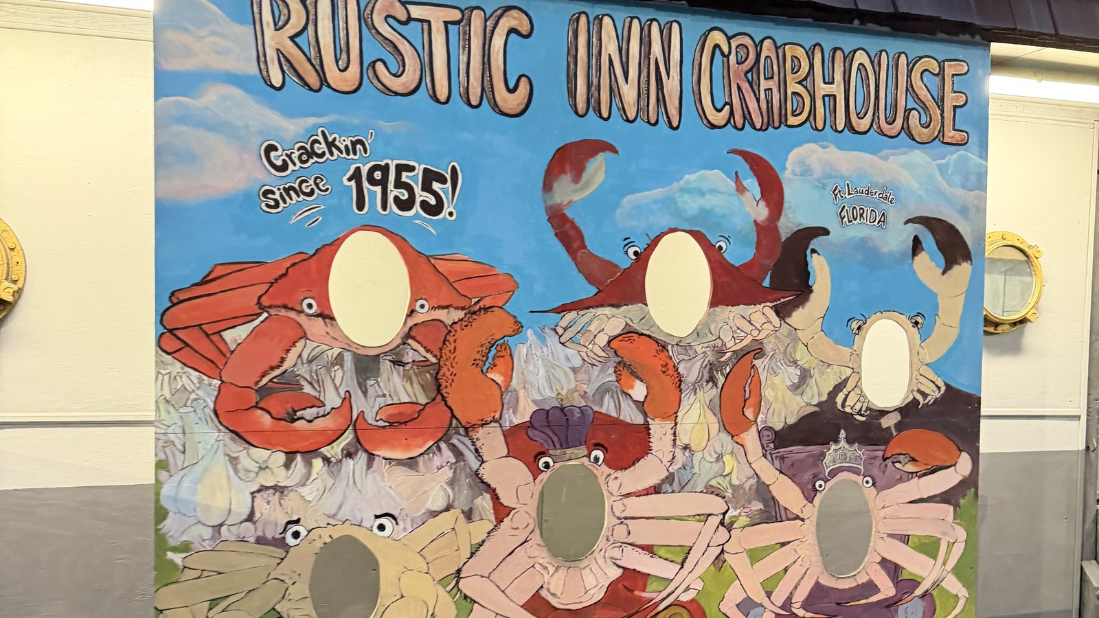 Crackin' since 1955 mural outside Rustic Inn Crabhouse in Fort Lauderdale