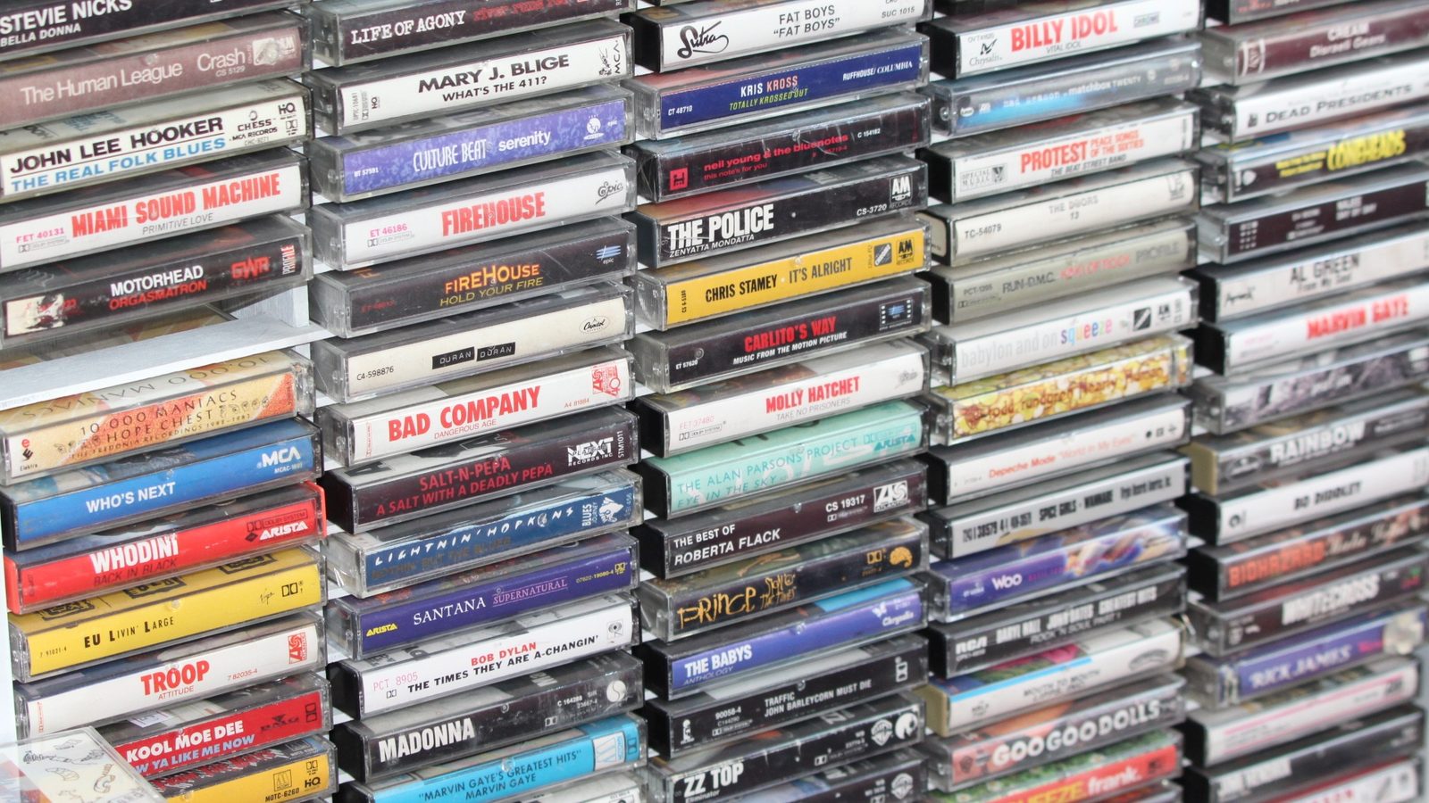 Tall stacks of CDs and jewel cases inside Fifty One Ten Vintage in Pittsburgh.