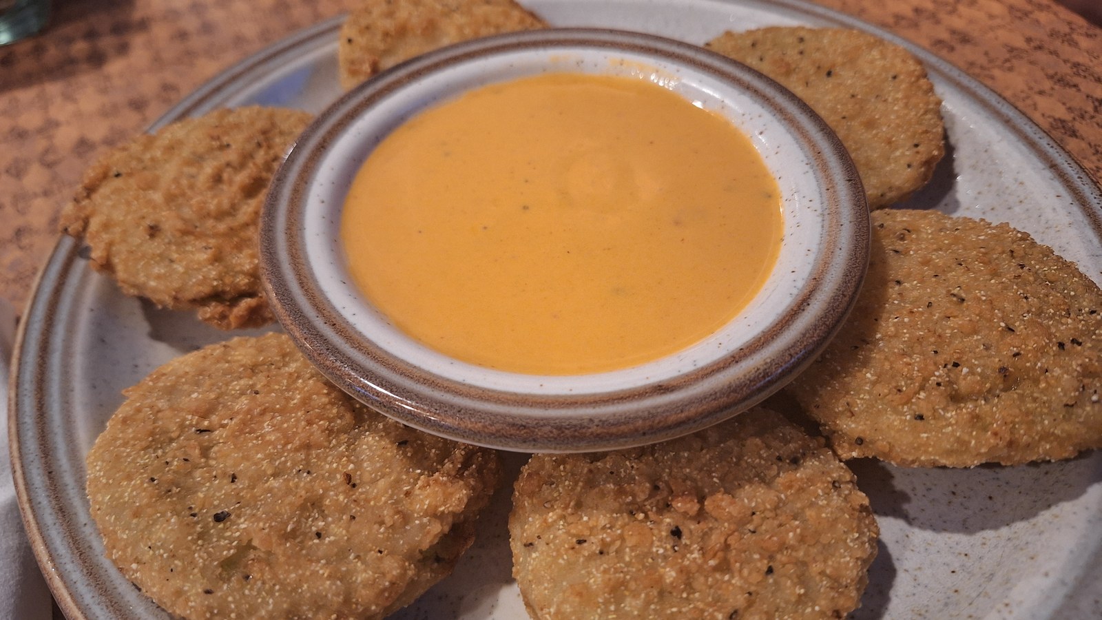 Fried green tomatoes with dipping sauce at Trish's Mountain Diner