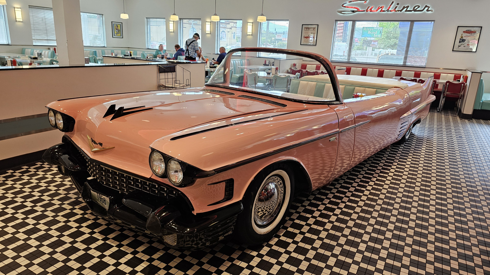Pink Cadillac centerpiece inside Sunliner Diner in Pigeon Forge