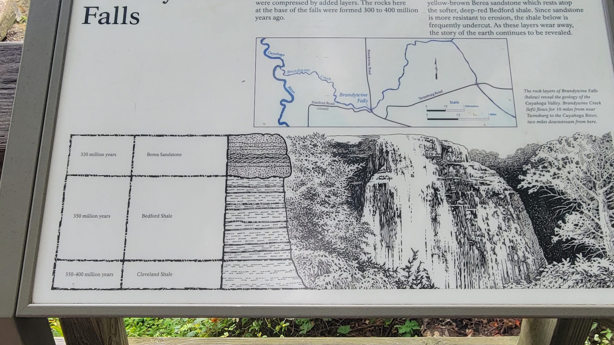 Trail map sign near Brandywine Falls in Cuyahoga Valley National Park