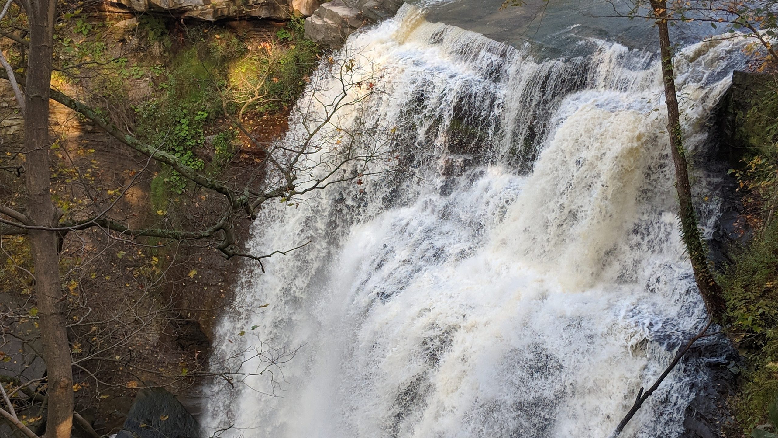 Close view of Brandywine Falls dropping over stepped stone