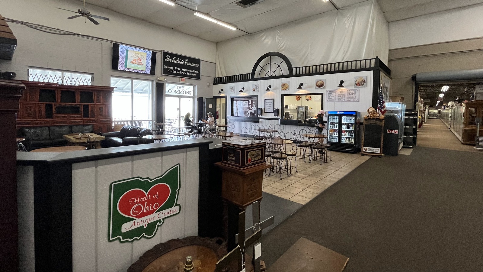 Mo-Jo's Cafe seating area and counter inside Heart of Ohio Antique Center