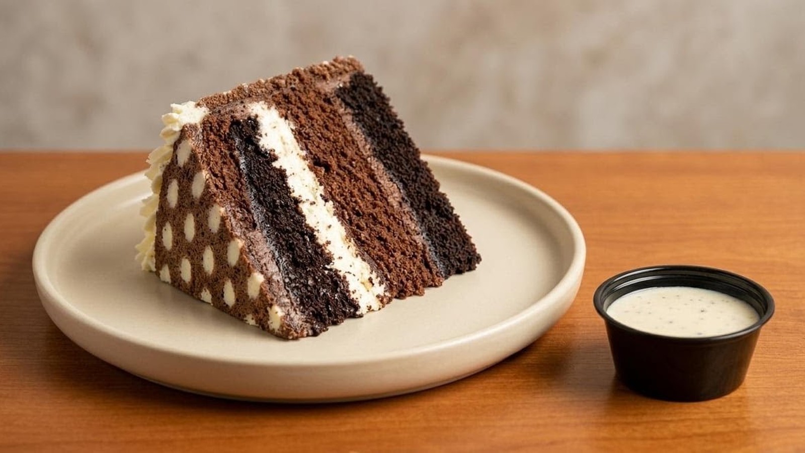 Tall chocolate layer cake slice at Marietta Diner