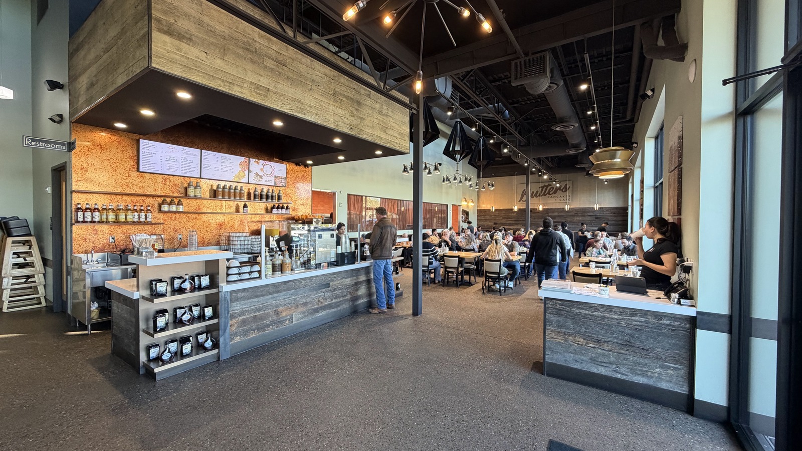 Open dining room and service counter inside Butters Pancakes & Cafe