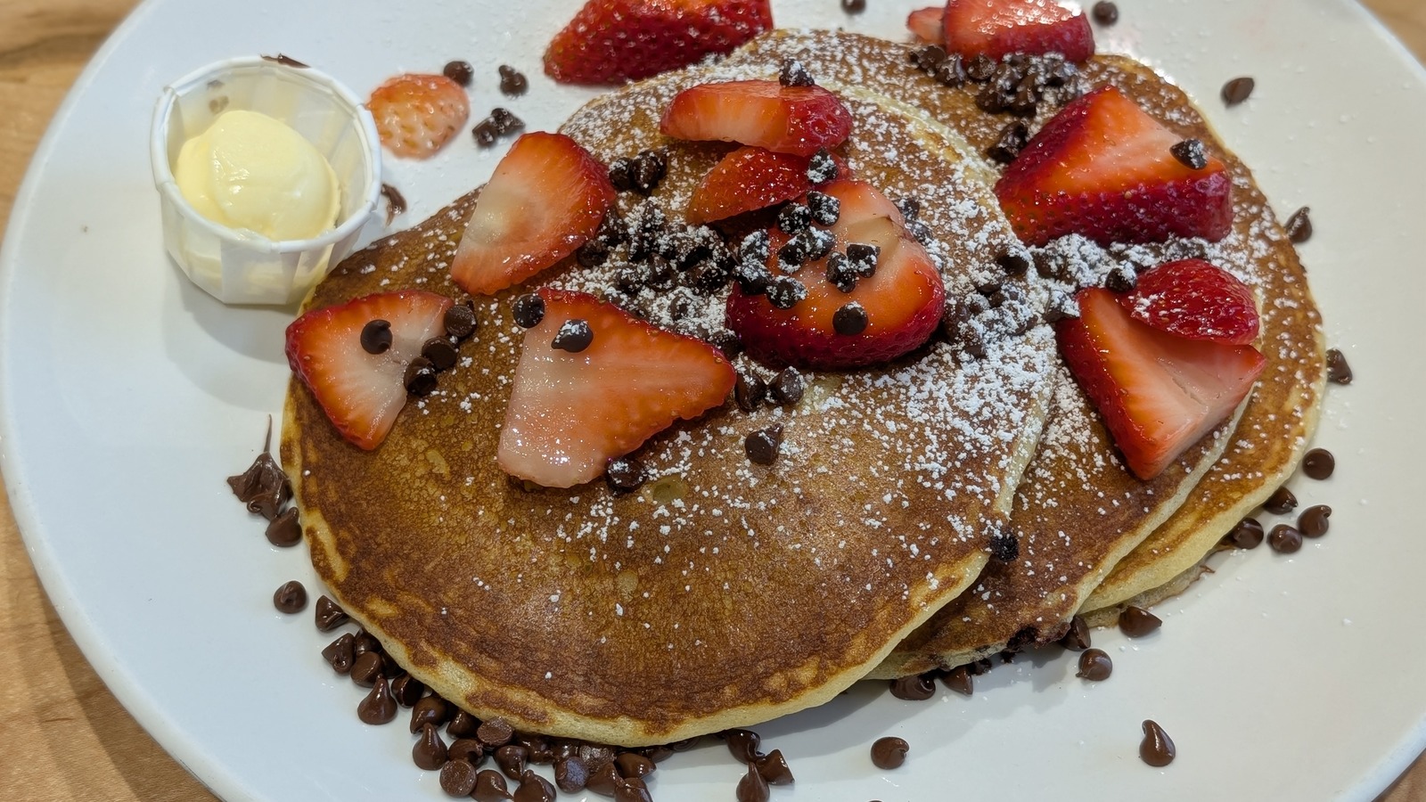 Strawberry chocolate-chip pancakes at Butters Pancakes & Cafe