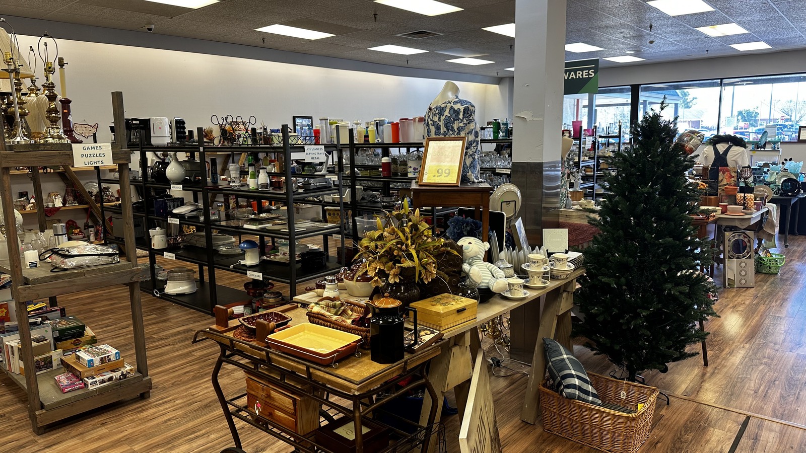 Housewares, lamps, serving pieces, and seasonal decor at Worthwhile Thrift