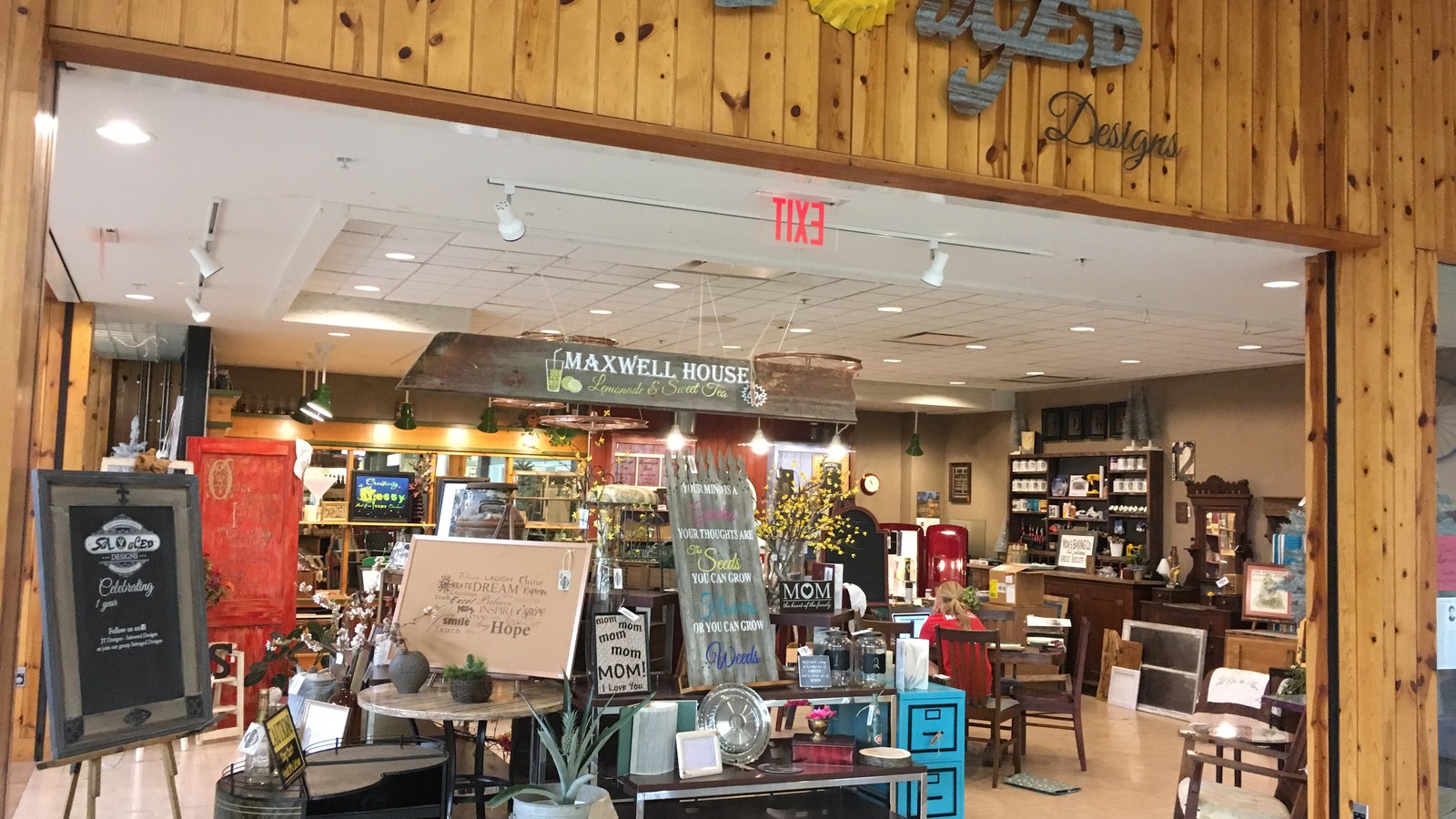 Handmade decor and repurposed furnishings inside Salvaged Designs in Oskaloosa