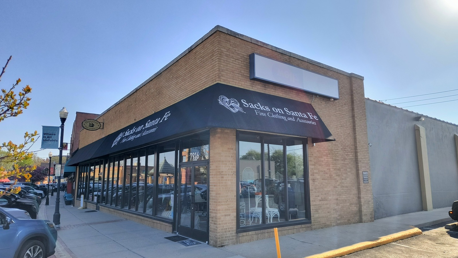 The Sacks on Santa Fe storefront in downtown Overland Park near Lenexa