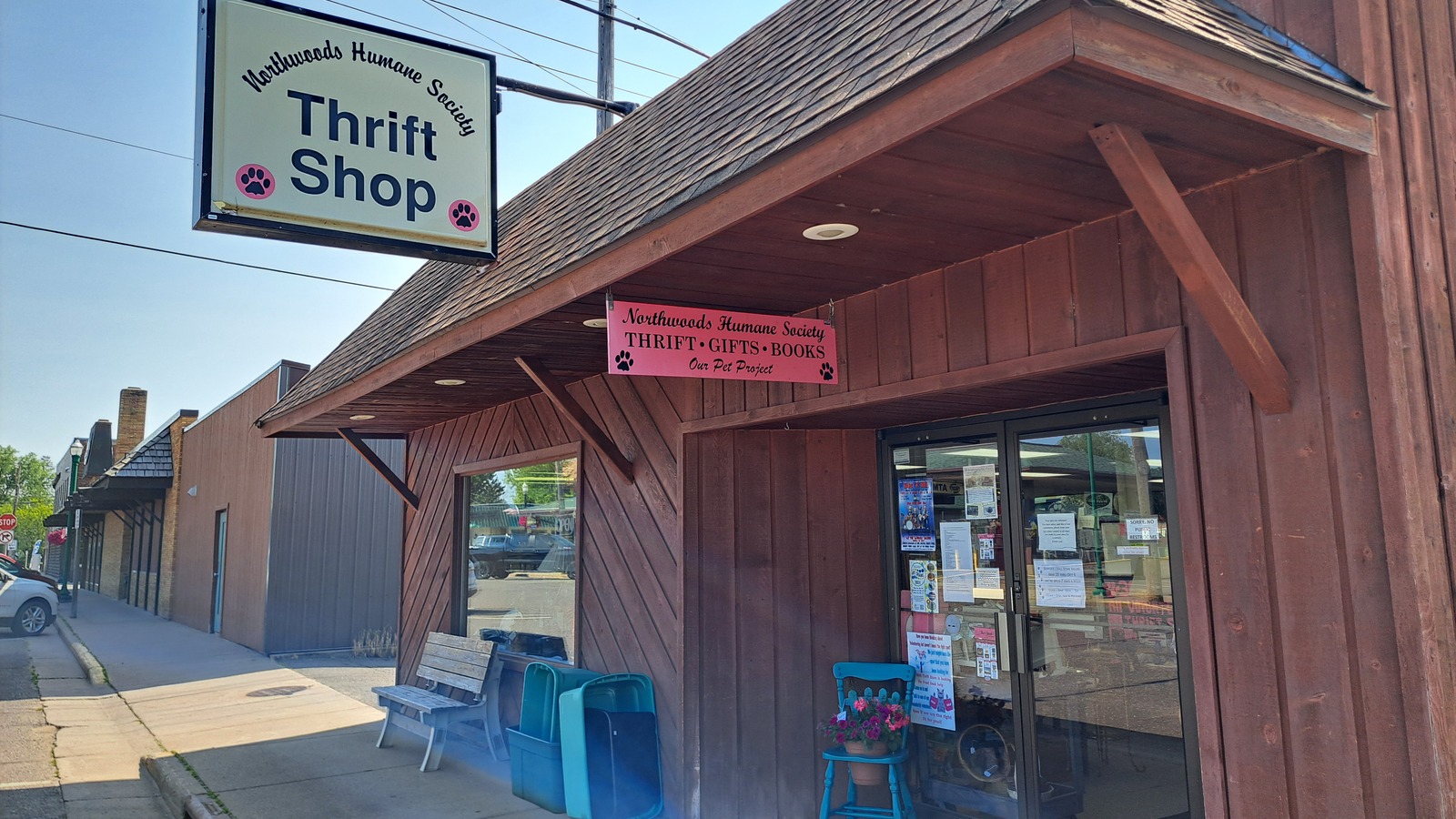 Northwoods Humane Society Thrift Shop storefront in downtown Hayward