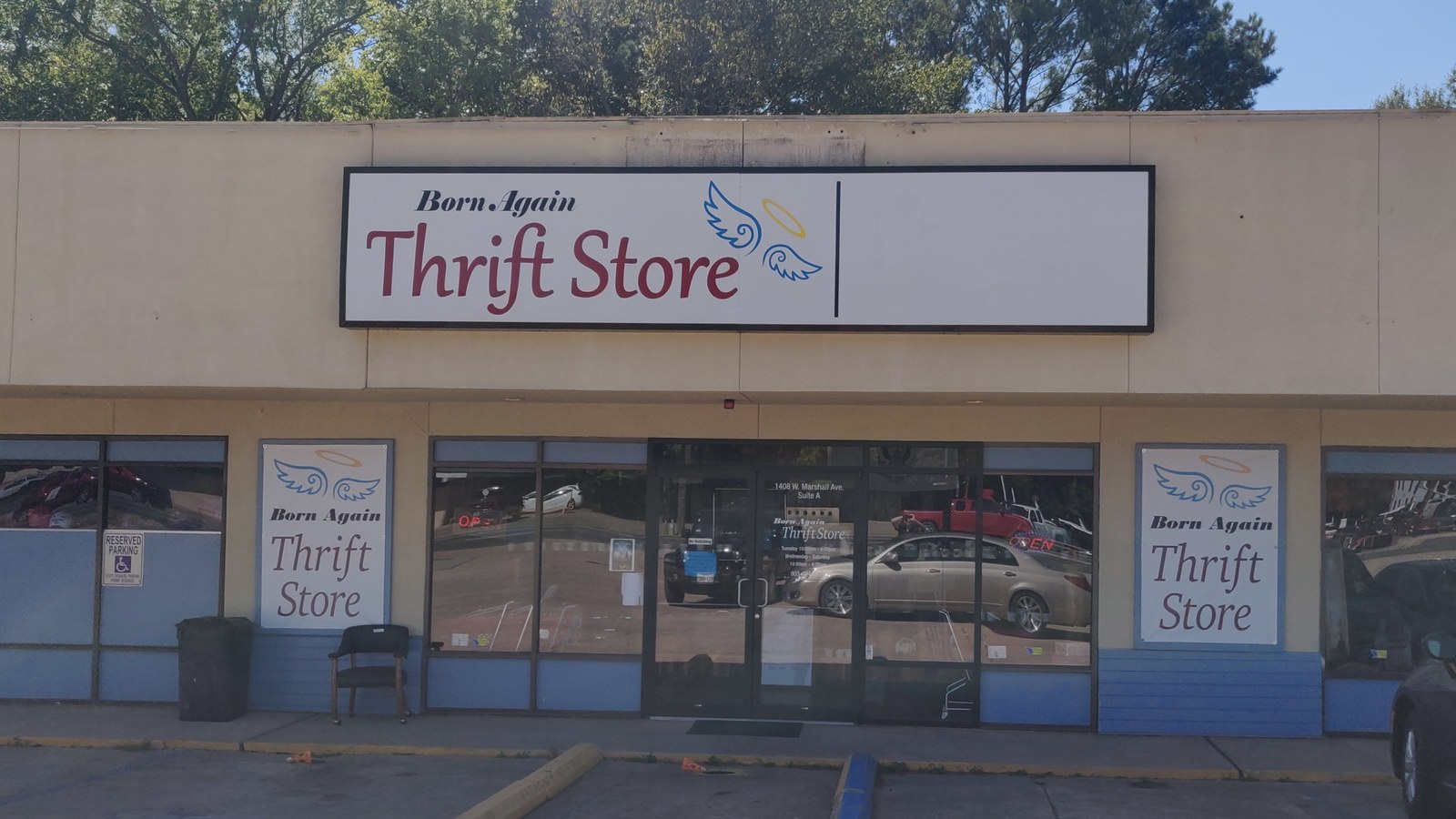 Born Again Thrift Store storefront on West Marshall Avenue in Longview