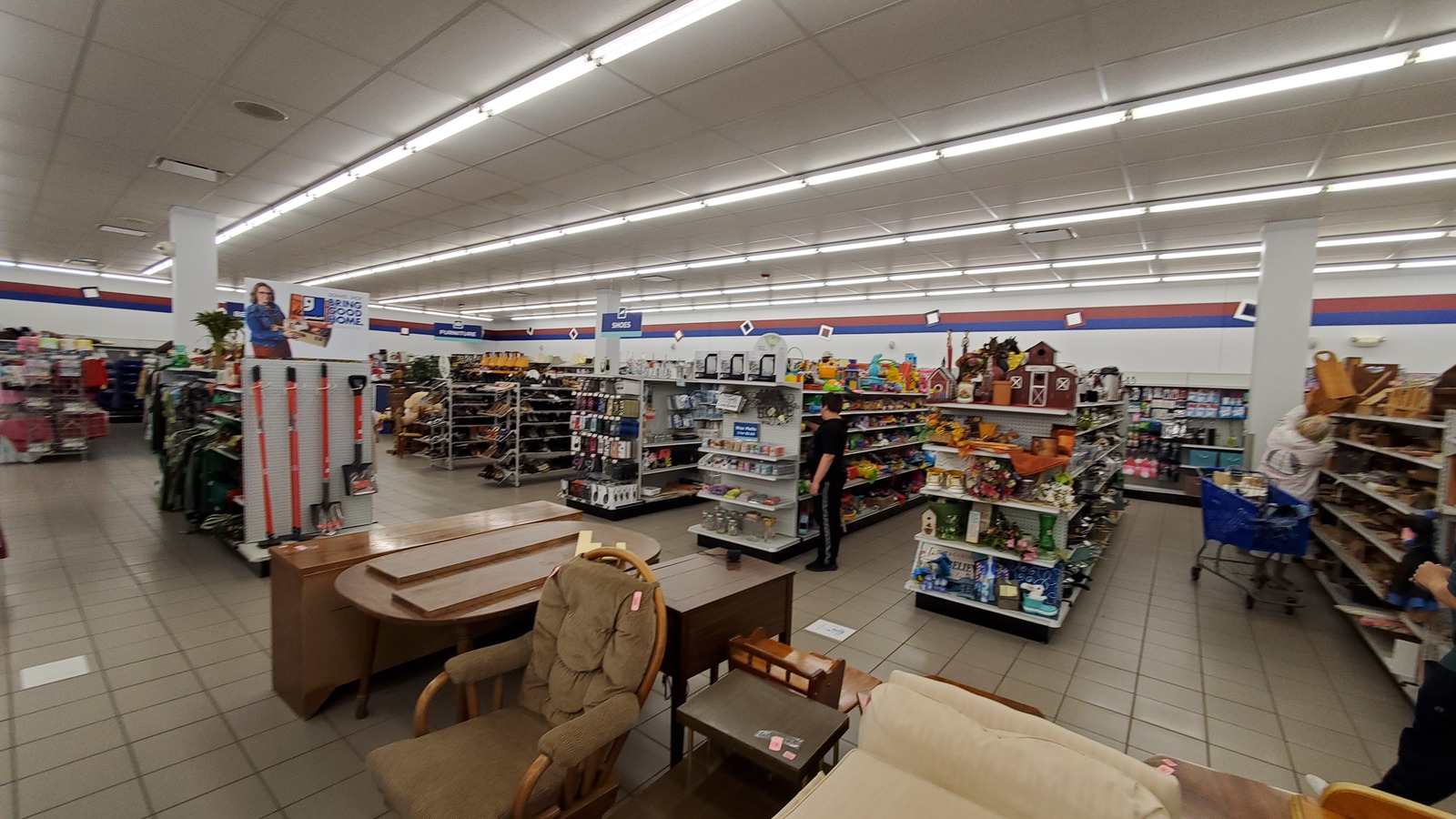 Furniture, clothing, and home goods across the Rhinelander Goodwill sales floor