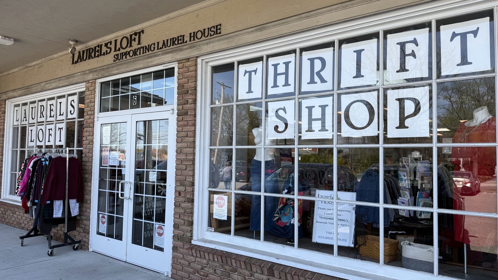 Storefront of Laurel's Loft thrift shop on North Broad Street in Lansdale