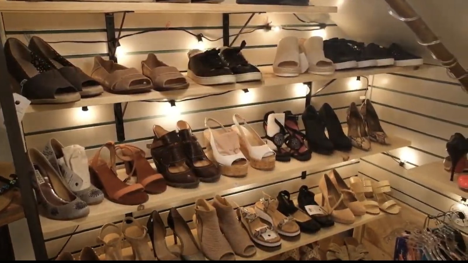 Shoe display inside Trunk Show Consignment and Boutique in Whitefish
