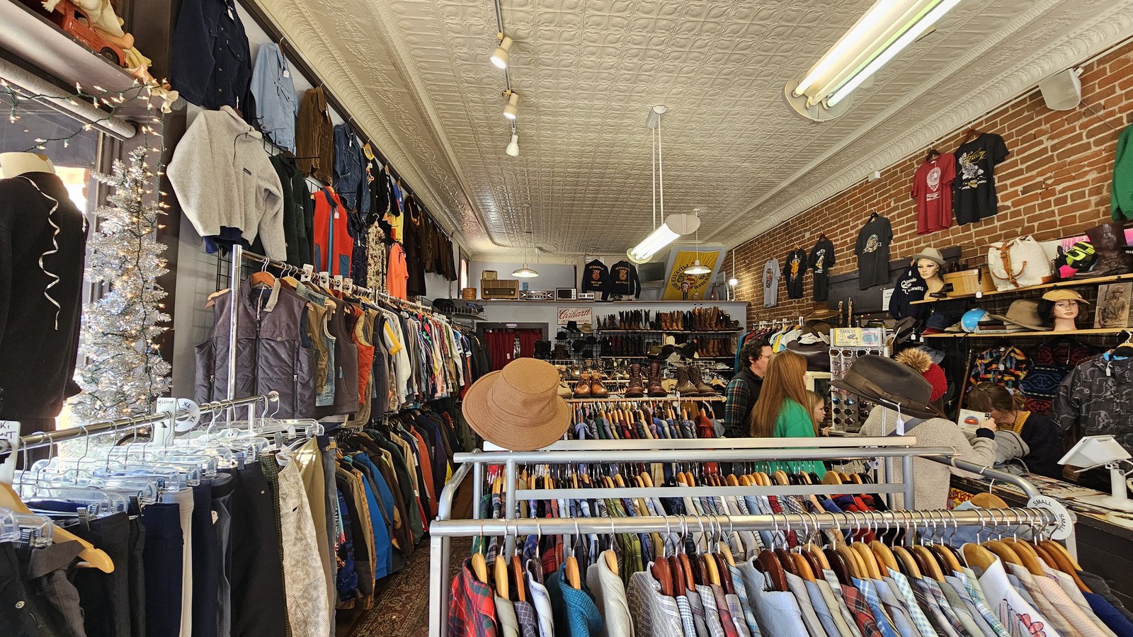 Clothing racks and vintage apparel inside Ruby Blues in Salida