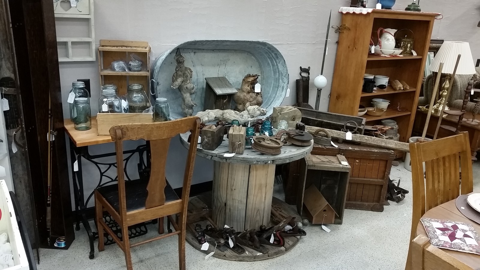 Rustic vintage display pieces inside Antique Up in Stevens Point
