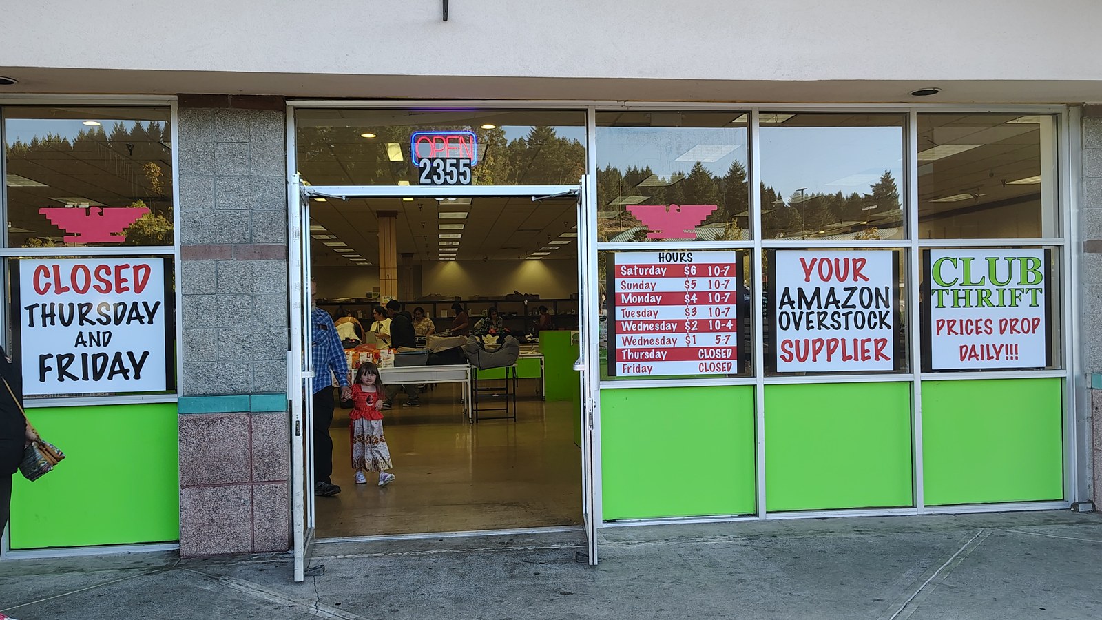Club Thrift storefront with price drop signs in Corvallis Oregon