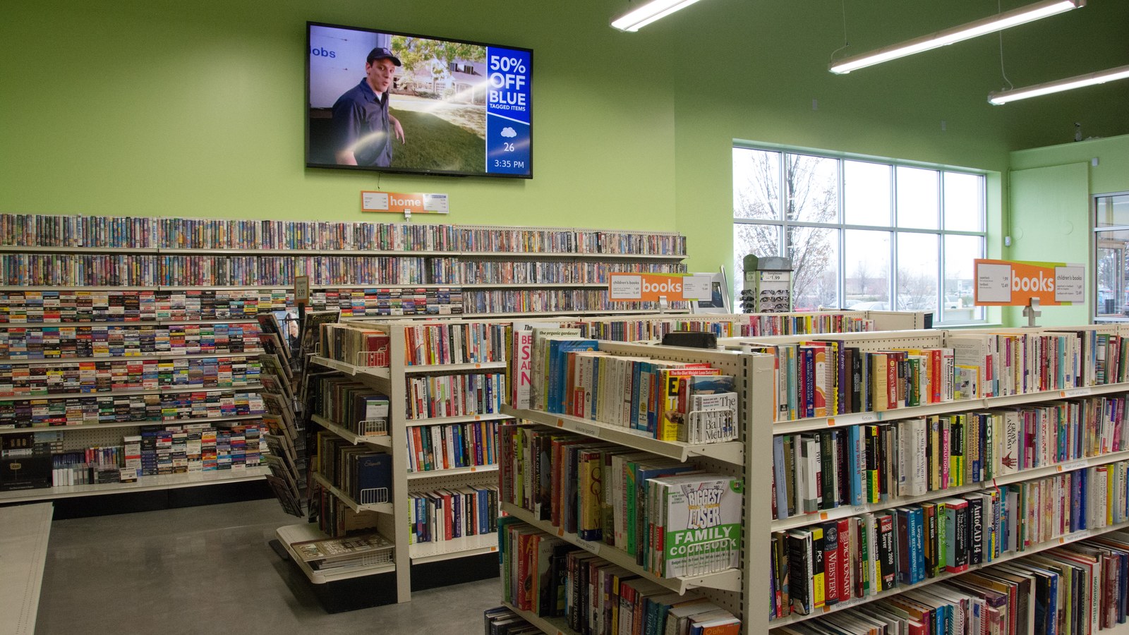 Book aisles inside the Goodwill store on Mercantile Boulevard in Noblesville