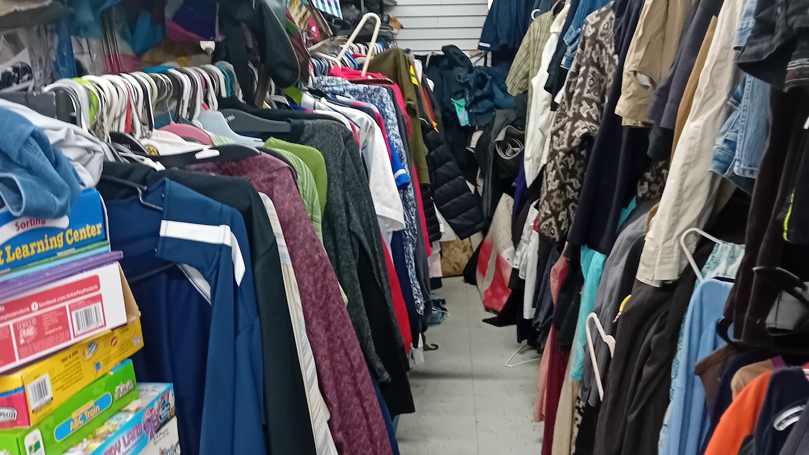Secondhand merchandise at Express thrift store in Baltimore, Maryland